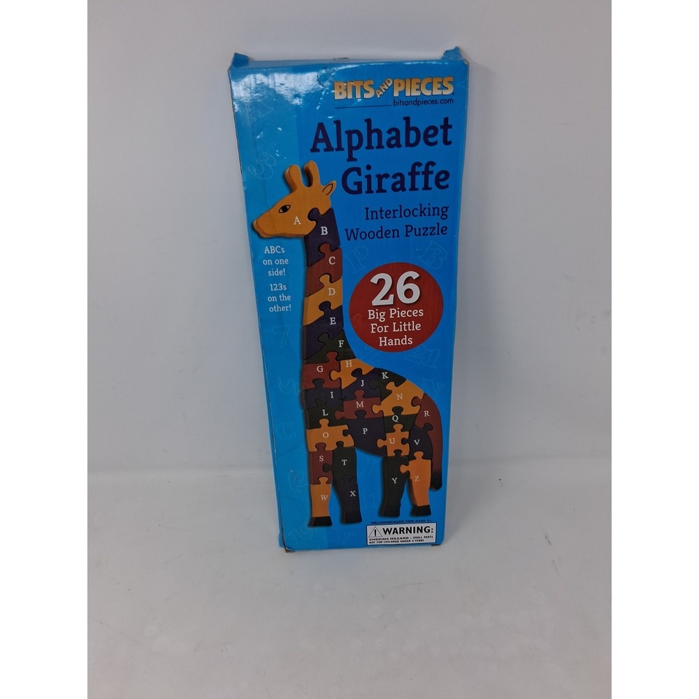 Bits and Pieces Wooden Alphabet Giraffe Puzzle Learn ABCs and 123s - Large. H